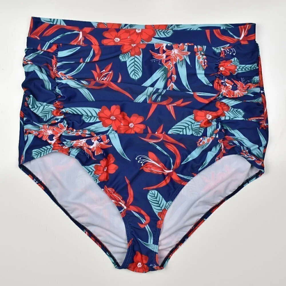 Cocoship Floral High Waist Halter 50's Style Bikini XXXXL